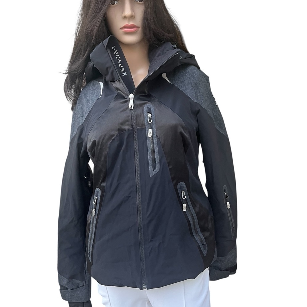 Spyder Women's Black and Gray Ski Jacket sz small !!!listing say large idk why